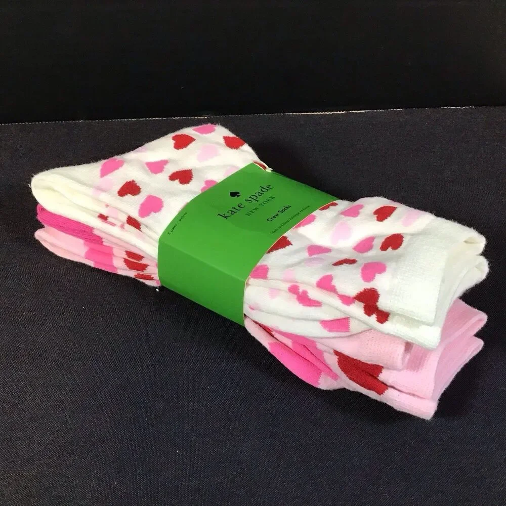Kate Spade Head Over Heels Crew Socks 3 Pairs Women's Socks Hearts Size 4-10 New